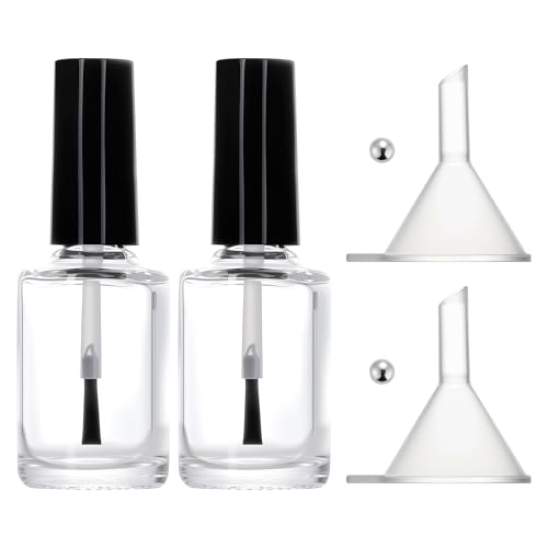 Eiodoni 2PCS Empty Fingernail Polish Bottles Clear Nail Polishes Containers 15ML Glass Bottle with Brush Mixing Balls & Funnel Empty Nail Polish Bottles for Nail Art Samples DIY Nail Art