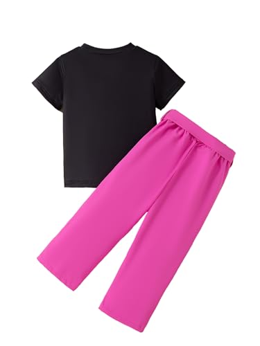 Image of Kids Toddler Girl Clothes Letter Print Graphic Top and Belted Pants 2PC Summer Clothing Set