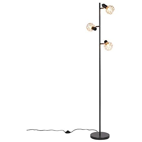 Qazqa Lámpara de Pie Negra/Cobre 3-Luces - MESH Acero Alargada Cover