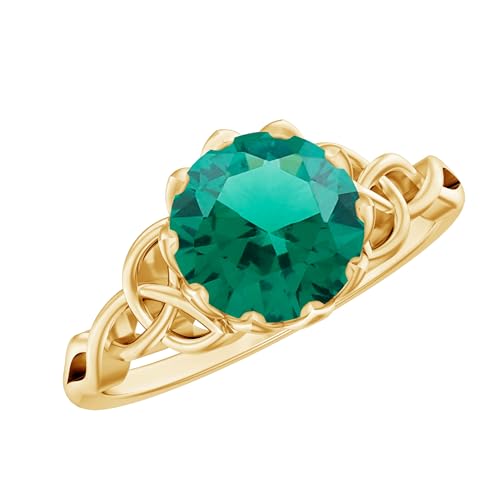 Certified Lab Grown Emerald 8 mm Round Engagement Ring, AAAA Quality, Celtic Knot Ring (Ready to Gift)