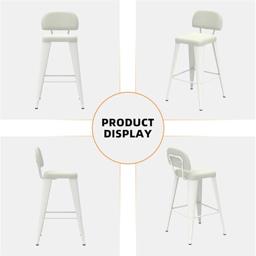Tbillionnext 24" Bar Stools Set of 4, Faux Leather Counter Height Barstools with Low Back, Upholstered Bar Chairs with Pet-Friendly Design, Off-White by Tbillionnext - Used condition - Image 8