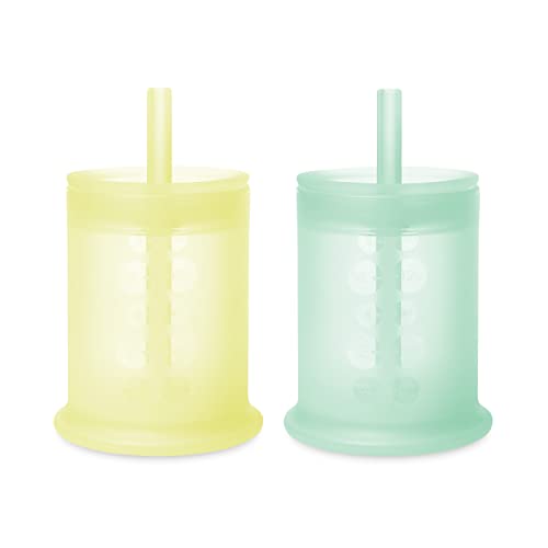 Image of Olababy Silicone Training Cup with Straw Lid Bundle Mint + Lemon