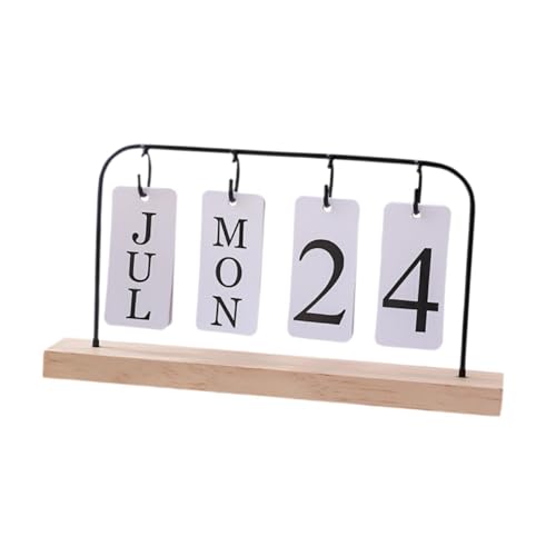 YsXoWiui デスクカレンダー 木製 リングフリップ 卓上 日付表示 月日調整 金属ベース シンプルデザイン 持ち運び便利 インテリア ホームオフィスに適用, 黒