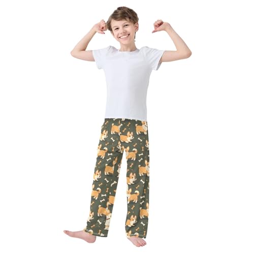 Pajama Pants Sleep Pants Soft Elastic Waist Pajama Lounge Pants Cute Corgi Bones for 6-14 Years Old3