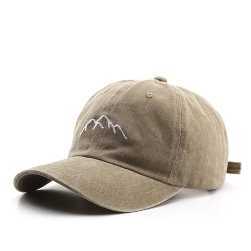 YULOONG Gorra de béisbol Retro Masculina Mountain Peak Bordada Gorra de béisbol Retro Femenina Gorra Deportiva de algodón Lavada Ajustable Neutral Caqui