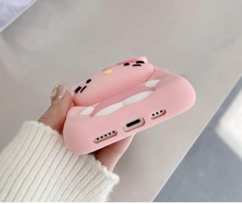 Image of Back Cover Compatible with iPhone 17 Pro Max Soft Silicone 3D Cute Cartoon with Holder Full Protective Kitty Case for iPhone 17 Pro Max (Kitty)