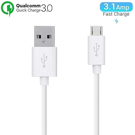 Image of Original Charging & Data USB Cable for Oppo F7 Original USB Cable | Micro USB Data Cable | Sync Quick Fast Charging Cable | Charger Cable | Android V8 Cable (3.1 Amp, 1 Meter, WT, White (fast74)