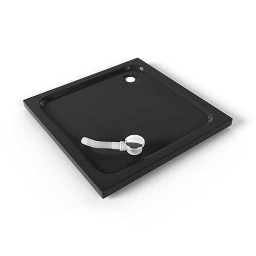 Moments of Glass Duschwanne SHIMMER 85x85 cm – Flache Duschtasse aus hochwertigem Sanitäracryl in Schwarz, inkl. Ablaufgarnitur (Siphon) mit Geruchsverschluss, extra stabil & pflegeleicht