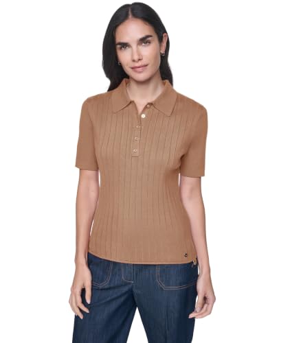 Tommy Hilfiger Women's Short Sleeve Button Placket Polo Sweater, Tobacco, X-Large - image 1