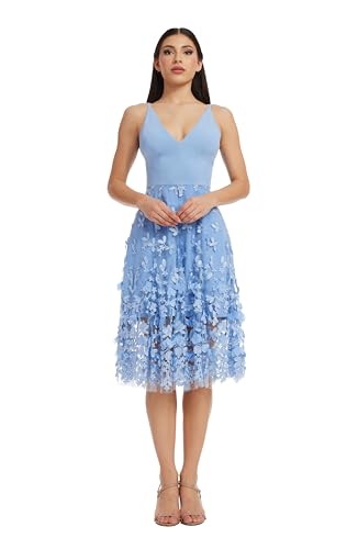 Image of Dress the Population Women's Darleen Sleeveless Plunging Neckline Fit and Flare Midi Dress