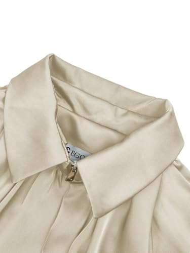 Womens Satin Puffed Bomber Jacket Oversized Batwing Sleeve Lapel Collar Pleated Zip Up Outerwear Shirts3