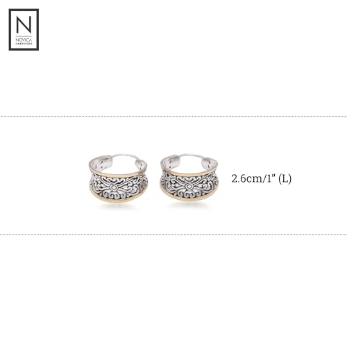 NOVICA Artisan Handmade Gold Accented Sterling Silver Hoop Earrings from Bali Indonesia [1 in L x 0.4 in W x 0.9 in D] ' Between Sunlight'3