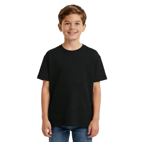 BreezeCove Boys Short Sleeve T-Shirt Kids Cotton Tees Crewneck Tops Basic Shirts 3-14 Years Black