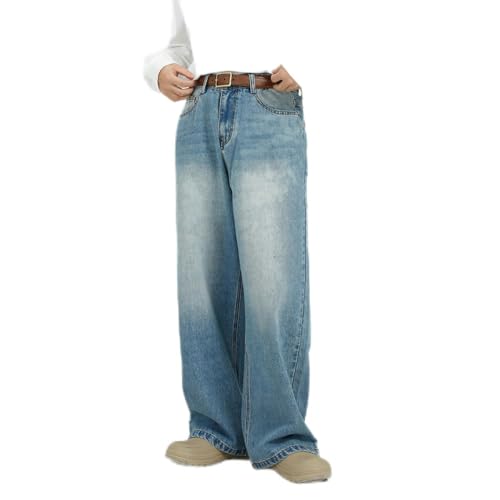 Jean homme jambes larges coupe droite ample denim bleu polyvalent