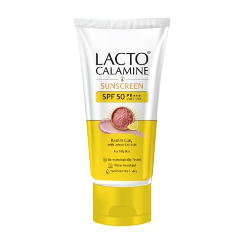 Lacto Calamine Sunscreen SPF 50 | 50g | PA +++ For Oily Skin | UVA – UVB | Water Resistant & No White Cast | With Kaolin Clay, Vitamin E & Lemon Extracts | Paraben Free