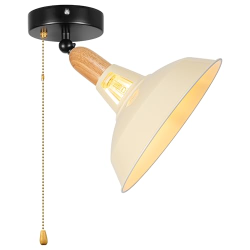 SKIVTGLAMP Adjustable Light, Zipper Switch 12V Retro RV Mid Century Beige Macaron Cover Decorative Ceiling Hallway Light, E26 E27 Wood Socket Semi Flush Mount Interior Lighting for RV Camper