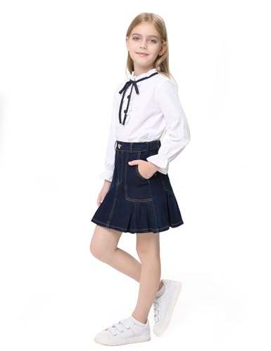 Image of 2026 Girl's Denim Skirts Elastic Waist Pleated Toddler Girls Jean Skirt Size 3-12