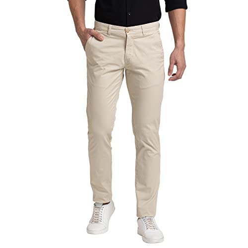 Image of Parx Men Low Rise Tapered Fit Solid Pattern Cotton Spandex Blend Flat Front Casual Trouser