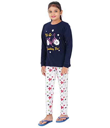 Image of MIST N FOGG Girls' Printed Cotton T Shirt and Pyjama Set /Nightwear /Top and Pyjama Set