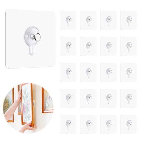 Adhesive Picture Hooks, 20Pcs Picture Frame Hooks No Nails Picture Hanging Hooks Stick on Picture Hooks Picture Hanging Nails Hooks for Hanging Pictures, Picture Hangers for Home Office Wall Decor