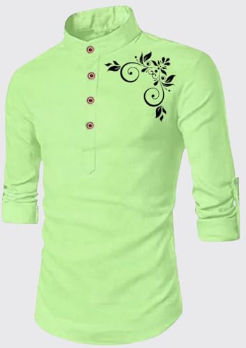 Image of DEEMOON Men's Full Sleeve Short Kurta Shirt with a Trendy Mandarin Collar Crafted from a Premium Cotton Blend for Comfort Ideal for Casual and Semi-Formal Occasions