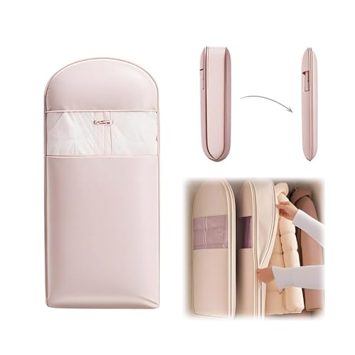 2025 New Space Saver Closet Organizers,Satin Space Saving Hanging Garment Bag with Self Compression Zipper, Down Coat Compression Dust Cover for Closet Storage(Pink,Medium)