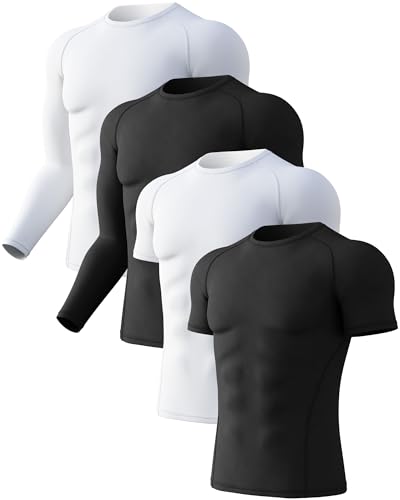 CL convallaria 4 or 5 Pack Mens Compression Shirt Workout Rash Guard Long Short Sleeve Undershirts for Athletic Gym Running