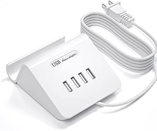 VHBW USB Charging Station 25W, 4 Port USB Charging Station for multiple devices, Multi USB Charger Station with Phone Stand (UL Listed, 5Ft Extension Cord, White)