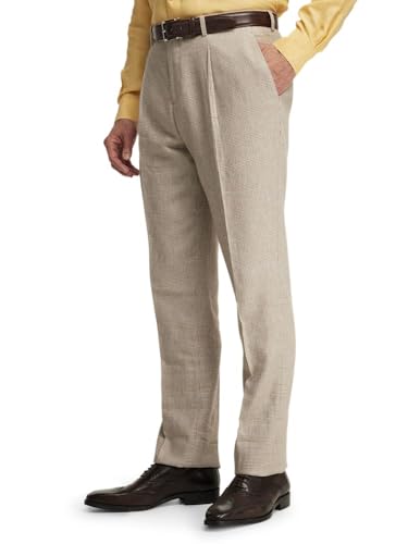 Paul Fredrick Men's Linen Blend Plaid Single Pleat Suit Pants4