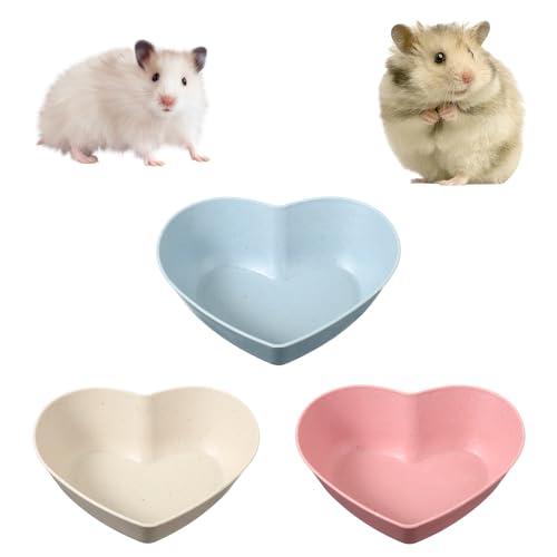 3 Pcs Guinea Pig Food Bowl Heart Hamster Food Water Bowl Plate Plastic Anti-Turning Water Dish Gerbil Drinking Bowls for Dwarf Syrian Hedgehog Gerbil Small Animals Rat Rodent 2.9 x0.9