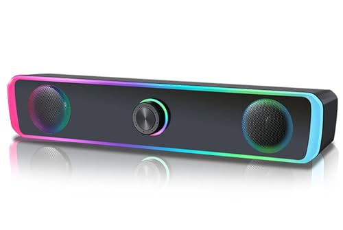 Mokeum Computer Speakers for Desktop, Bluetooth 5.3 PC Speakers, USB Powered Computer Soundbar with LED RGB Light, HiFi Stereo, Knob Volume Control, 3.5mm Aux Input Mini Wired Speaker for Monitor, Laptop, PC - Image 9