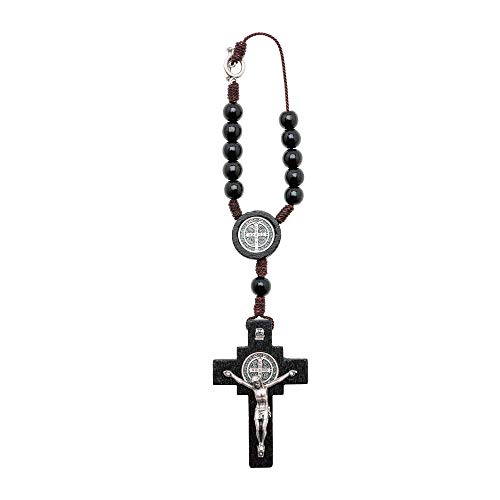Car Rearview Mirror Rosary Decade Crucifix Ornament - Made In Brazil (St Benedict - Black) #TOP2