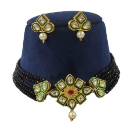 Black Beads Necklace Beautiful Designer Set With Earrings Jewelry Indian Necklace | Wedding Necklace | Party Necklace | For Women's By YASHISHCREATION., Brass, No Gemstone