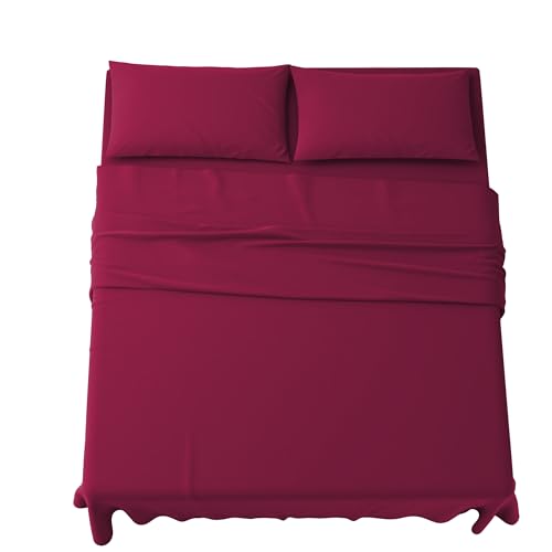MAXIME MAISON - Completo Lenzuola Matrimoniali 4 Pezzi, Set Lenzuola Matrimoniale in Microfibra Made in Italy, Completo Letto 1 Lenzuolo con Angoli, 1 Lenzuolo Sopra, 2 Federe (Bordeaux)