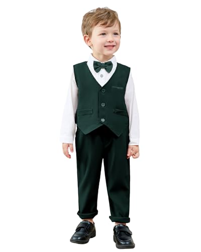 Image of nilikastta Toddler Baby Boy Clothes Suit Gentleman Wedding Outfits Formal Dress Shirt /Bowtie /Vest /Suspender Pants 1-9 Years