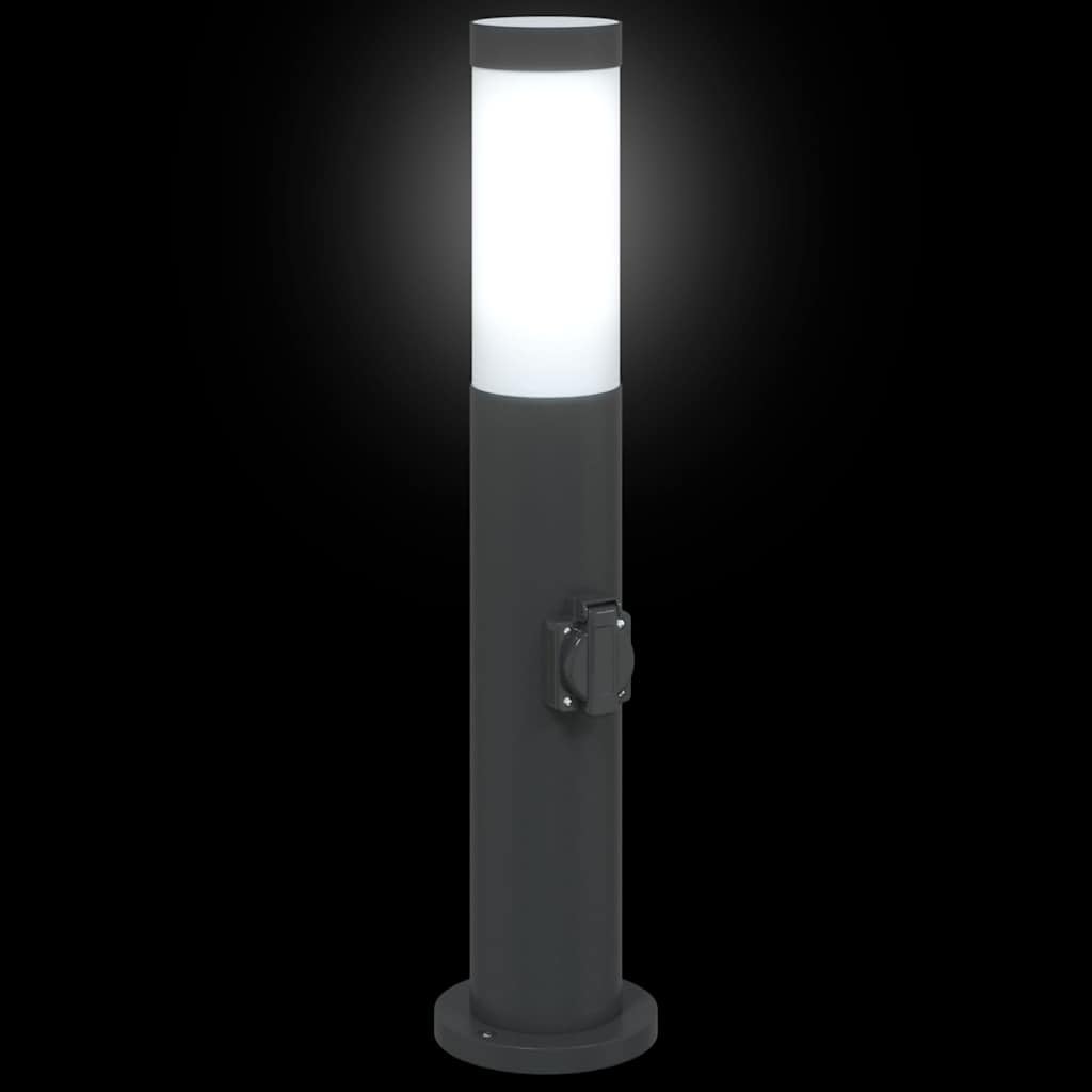 Terminale luminoso esterno con presa integrata, 3 pezzi, 50 cm, acciaio