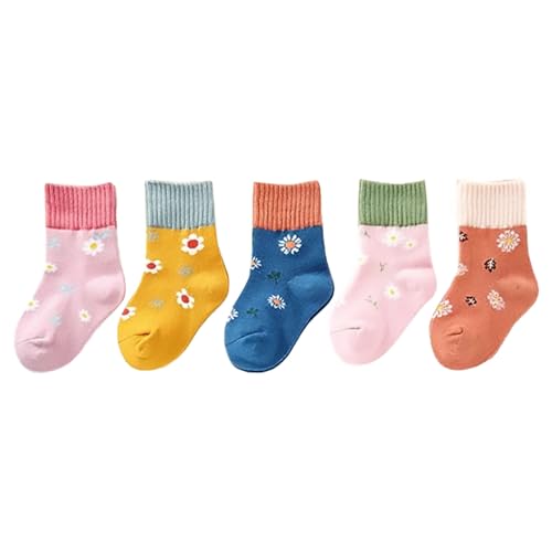 Unisex Baby Socks 5 Pairs Toddler Kids Boy Girl Non Slip Crew Socks Infant Cartoon Floor Socks Soft (Pink, 1-3 Years)