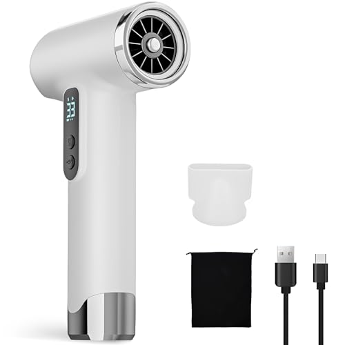 Asciugatrice per Capelli in Cordone, Asciugacapelli a Batteria USB USB Ricaricabile da 100000 Giri/Min 200 W Portaggio Portatile per Interno, Esterno, Campeggio, Turismo (WHITE)