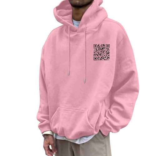 FAEXUM Funny Fu Qr Code Hoodie,Unisex Hoodies For Adults,Fuck You Qr Code Sweatshirt,Rick Roll Scan Code Joke Winter Hoodie Pink