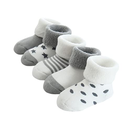 FedMois 5er Pack Baby Wintersocken dicke Thermosocken Baumwolle Gefüttert, Grau, 6-12 Monate Cover