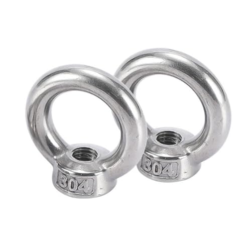 2 pcs of M8 304 Stainless Steel Ring Nut Lifting Eye Nut Lifting Ring Eye Bolt Female Threaded Eye Screw Bolts Fastener Hardware Eyebolt for Lifting Accessories