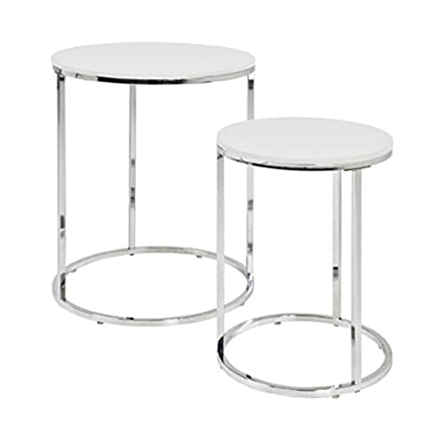 Haku Möbel 33384 Lot de 2 Tables Basse Acier/MDF Chromé-Blanc 50 cm