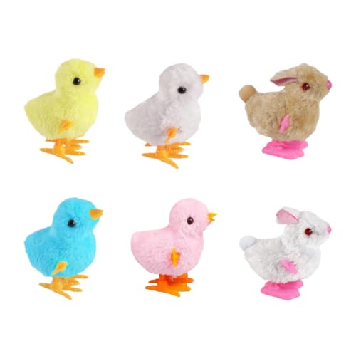 GlyinnHe 6pack Bunny and Jumping Chick Wind Up Toys Easter Plush Wind Up Toys for Kids Toddlers Adult Easter Egg Hunt Basket Stocking Stuffers Party...