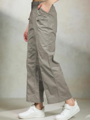 Image of GRECIILOOKS Cargo Pants For Woman | Trousers For Womans |High Waist Cotton Trouser for Women - Flared Parachute Pants with Side Pockets |Womens Cargo Pant | Elegant for College & Events (Available in Plus Size)