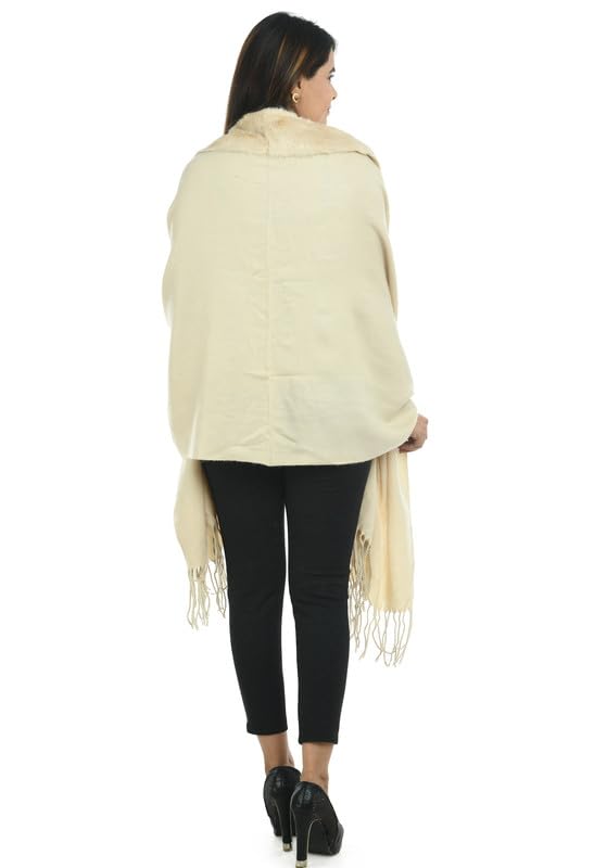 Image of Manra Women's Solid Faux Fur Border Stole Shawl Warm Wrap Cape for Winters (SC 14)
