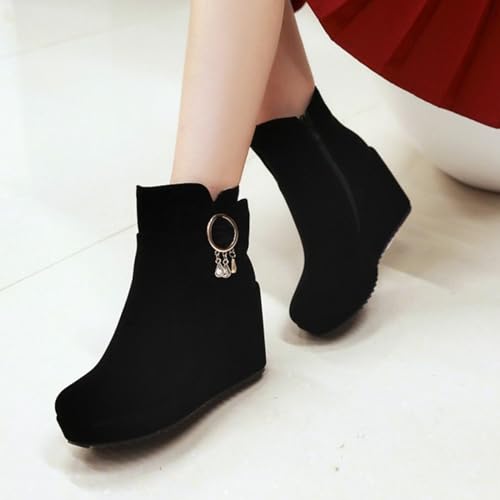 Womens Wedges Ankle Boots Platform Round Toe Fashion4