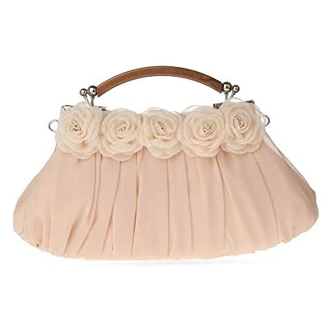 Gelory Clutch Bags for Women: Flower Evening Bag Satin Rose Clutch Handbag Small Crossbody Purse With Detachable Chain for Wedding Bridal Prom Cocktail Party Ladies Evening Handbag (Cream) Cover