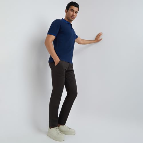 Image of Raymond Men Modern Fit Solid Pattern Pure Cotton Polo Neck Half Sleeve Casual T-Shirt