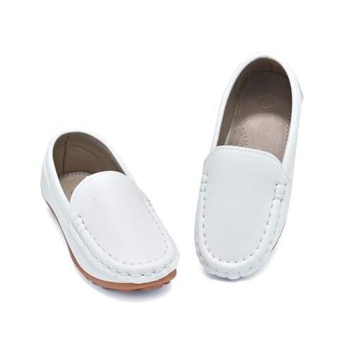 Yeeteepot Kinder Mokassins Jungen Bootsschuhe Mädchen Flache Halbschuhe Weich Loafers rutschfest Oxfords Slippers Bequem Lauflernschuhe Weiß 22 EU = Etikett 23