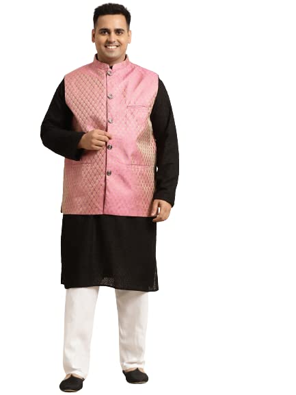 Image of SOJANYA (Since 1958) Men's Silk Blend Dark Green Kurta & Silk Blend Nehrujacket With Off White Churidar Pyjama Set